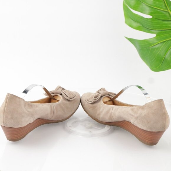 Paul Green Womens Nola Slip On Shoes Size 10 Tan Suede Rose Gold Low Wedge Bows - Picture 7 of 15